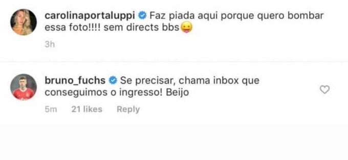 Carol Portaluppi recebe "recado" de Bruno Fuchs: "Se quiser ingresso, chama" Carol