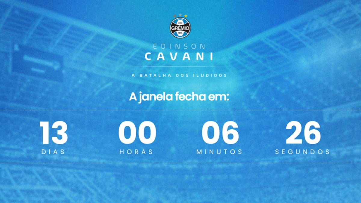 Por Cavani, torcedor do Grêmio cria contagem regressiva pelo fim da janela da Europa: "Batalha dos iludidos" Cavani
