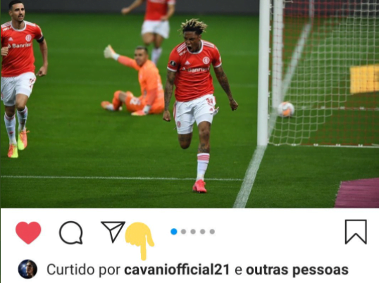 Post de Abel Hernández vibrando com gol pelo Inter ganha curtida de Edinson Cavani Abel