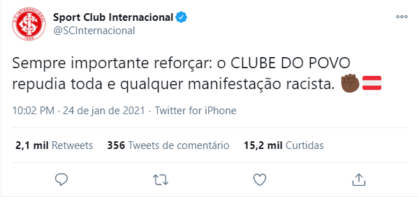 Prints demonstram insultos racistas na web durante Gre-Nal, e Inter se manifesta oficialmente: "Repúdio" Inter