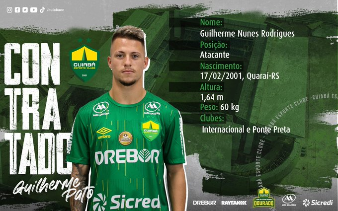 Pato, que será colega de dois ex-colorados no Cuiabá, explica escolha pelo clube: "Falam bem e vem crescendo" Guilherme Pato