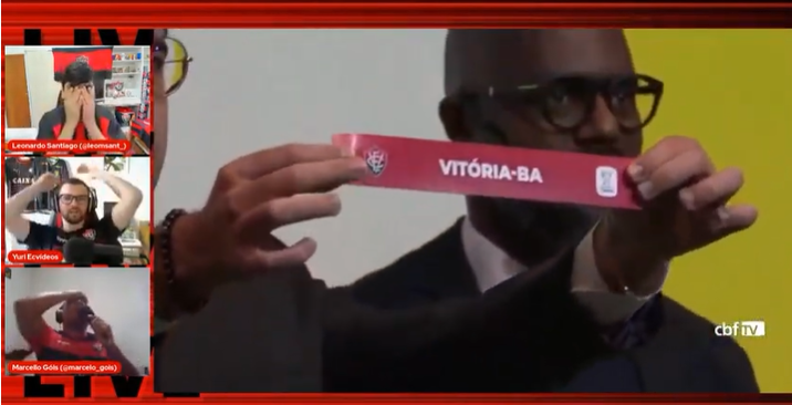 Vídeo mostra reação de torcedores do Vitória ao cruzarem com o Grêmio no sorteio: "Logo quem, o mais copeiro" Vitória