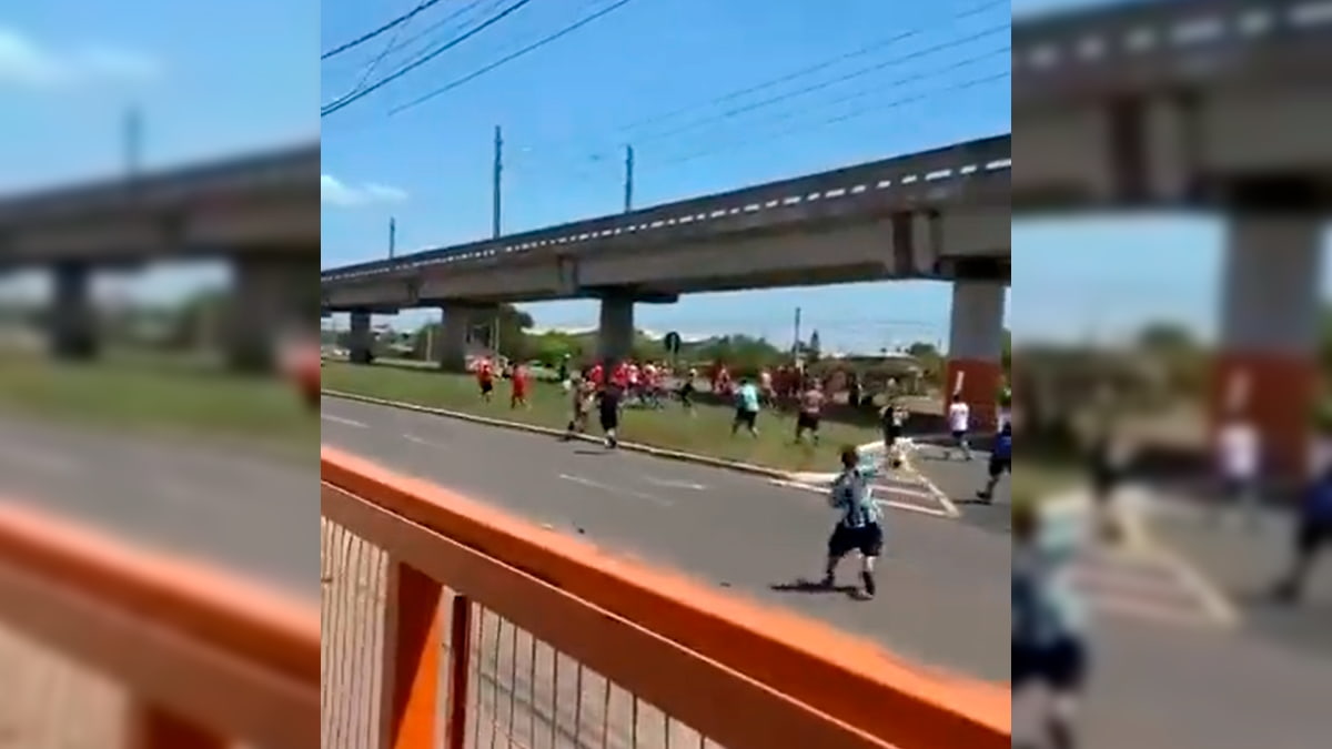Cenas lamentáveis: torcedores de Grêmio e Inter entram em confronto horas antes do Gre-Nal no Beira-Rio Grêmio