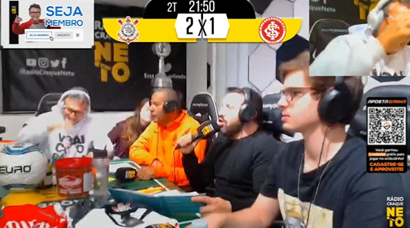 Tapa na mesa e palavrões: vídeo mostra reação irritada de Neto após golaço de Alan Patrick para o Inter Neto