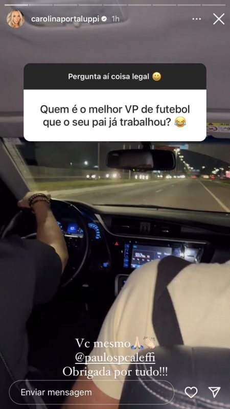 Após demissão, Caleffi vai ao Instagram de Carol Portaluppi perguntar qual o melhor vice que o pai já trabalhou