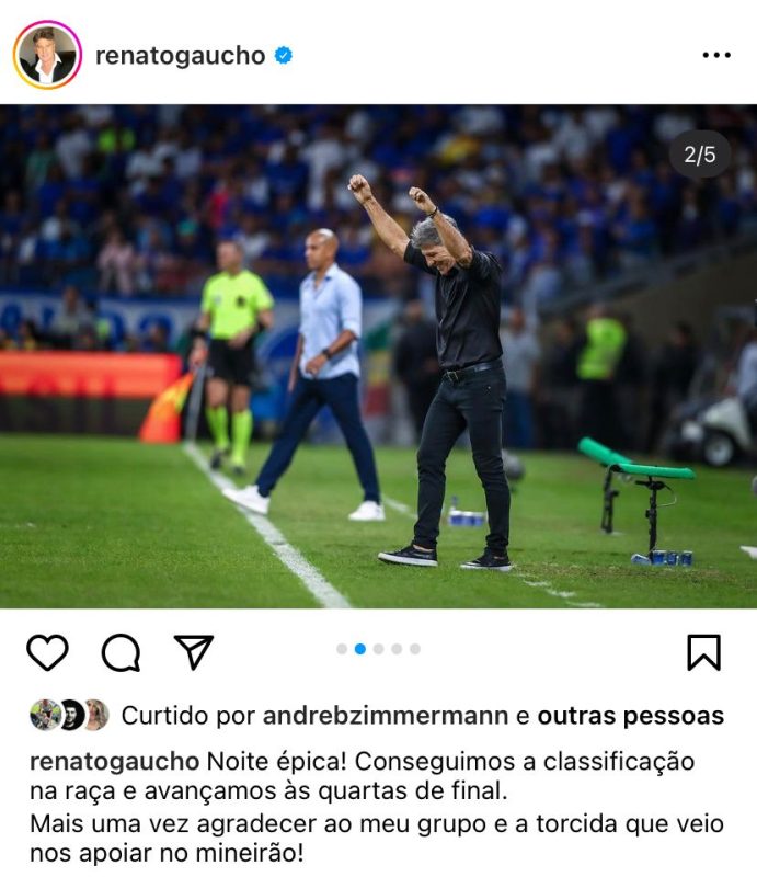 "Épico": as postagens de Luis Suárez e Renato depois da classificação do Grêmio na Copa do Brasil