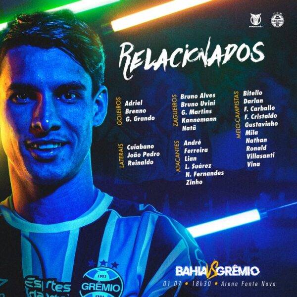 Ferreira, Adriel e mais: Grêmio tem novidades em provável escalação para enfrentar o Bahia