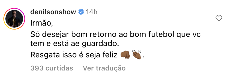 "Resgata isso": o recado escrito por Denilson para Luan após a confirmação do retorno ao Grêmio