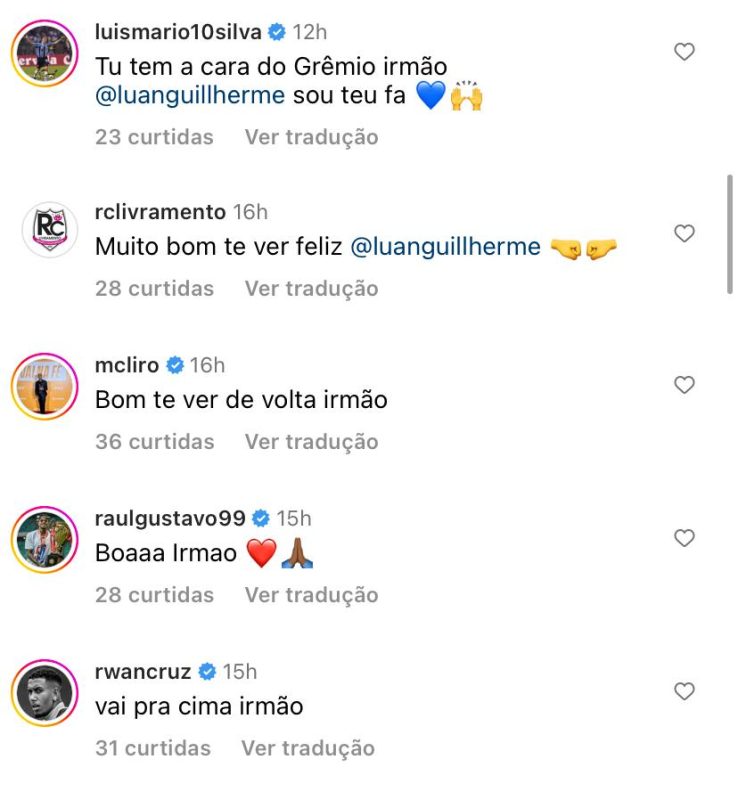 Na web, ex-atacante tricolor se empolga com retorno de Luan: "Tu tem a cara do Grêmio"