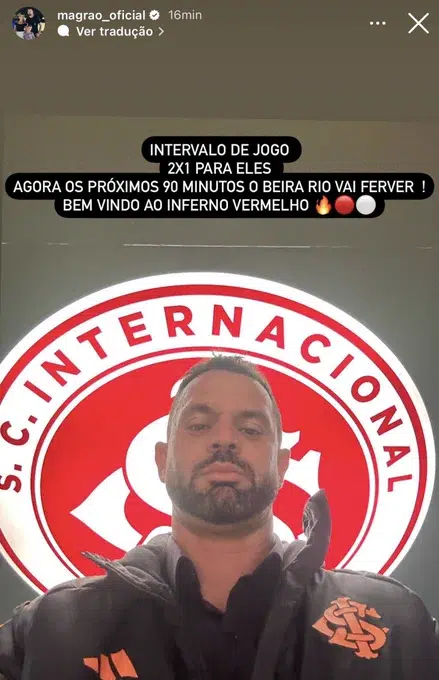 Magrão utiliza rede social para demonstrar confiança em virada do Inter: "Beira-Rio vai ferver"