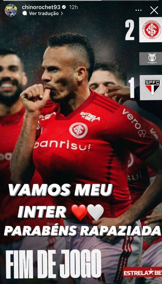 O comentário do goleiro Sergio Rochet nas redes sociais após a vitória do Inter no Brasileirão