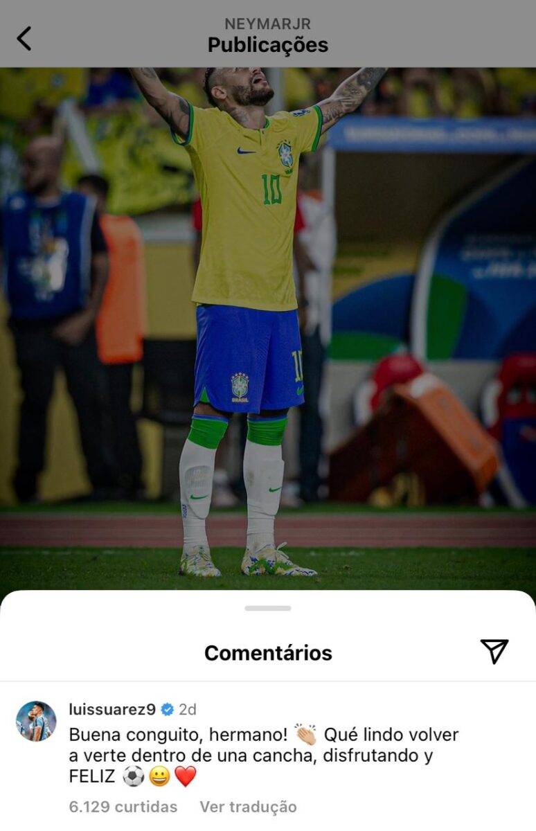 O comentário de Suárez para Neymar logo depois da estreia do Brasil nas Eliminatórias