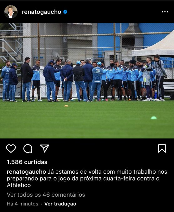 Renato se manifesta na web após se reapresentar no Grêmio e ter conversa com Alberto Guerra
