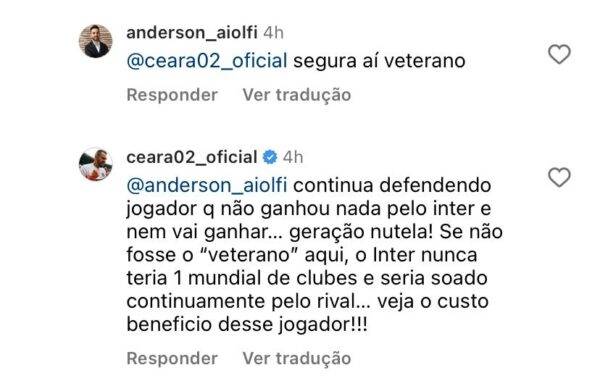 Ex-lateral do Inter, Ceará rebate torcedor na web e questiona Enner Valencia: "Poderia ter feito mais"