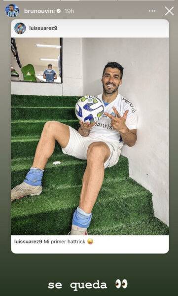 Bruno Uvini "pede" a permanência de Suárez no Grêmio em publicação nas redes sociais