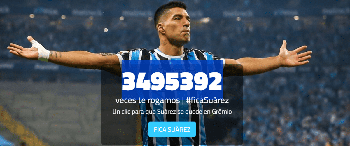 Suárez já tem conhecimento da mobilização da torcida do Grêmio; site recebe mais de 3 milhões