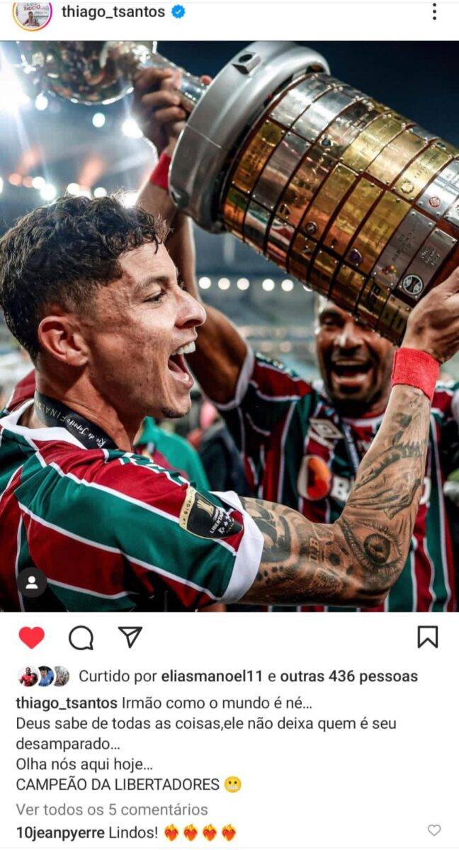 "Olha nós aqui hoje": a postagem de Thiago Santos com Diogo Barbosa após o título do Fluminense