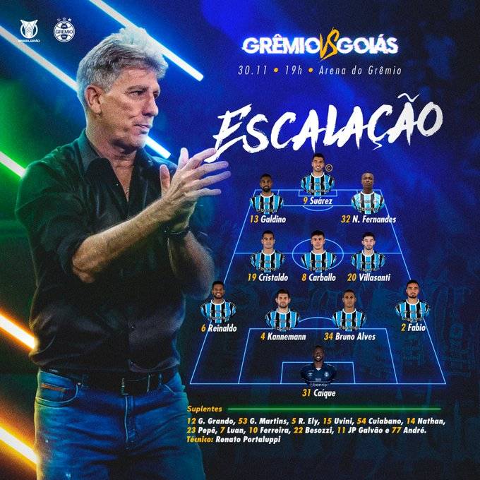 Renato retira Gabriel Grando do time titular do Grêmio para enfrentar o Goiás; veja a escalação