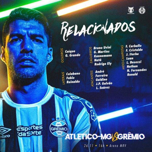 Com desfalques e mudança de esquema, veja provável Grêmio e onde assistir contra o Atlético-MG