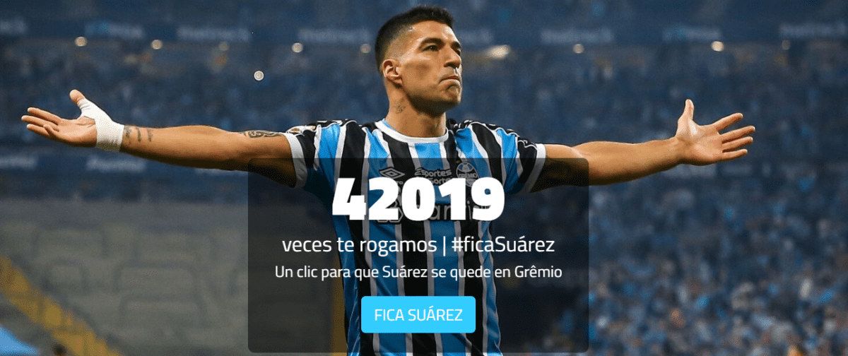 Torcedores do Grêmio não perdem esperança e criam site pedindo a permanência de Suárez