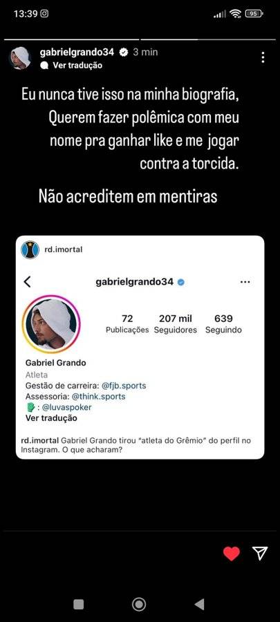 Após virar reserva do Grêmio, Gabriel Grando esclarece polêmica envolvendo as suas redes sociais
