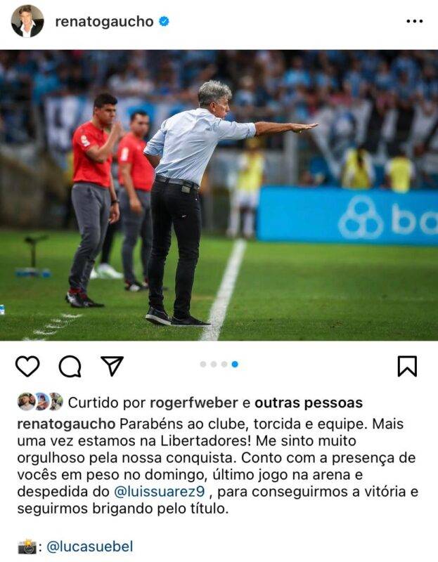 Na web, Renato não faz mistério e é direto ao convocar o torcedor para domingo: "Despedida do Suárez"