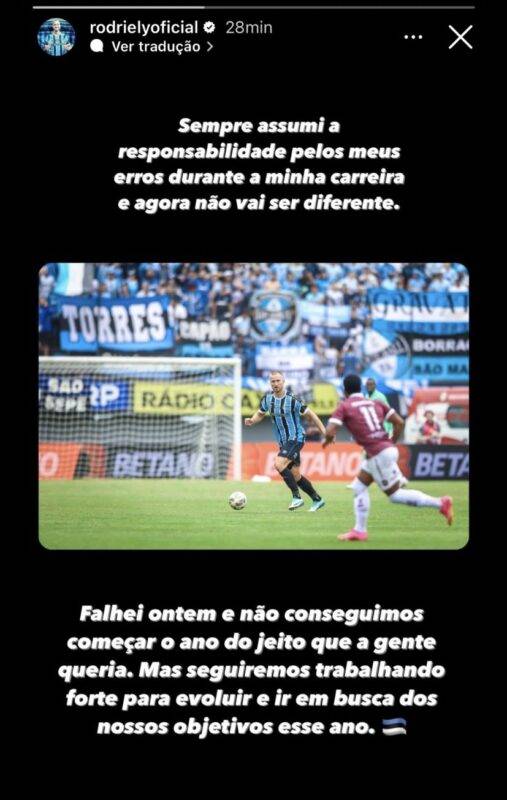 Na web, Rodrigo Ely se manifesta sobre erro que gerou derrota do Grêmio: "Sempre assumi"