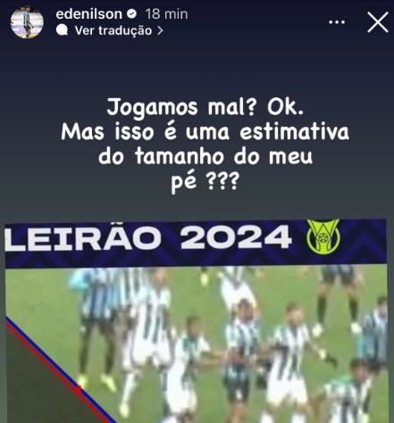 Edenilson ironiza arbitragem nas redes sociais após derrota do Grêmio para o Juventude