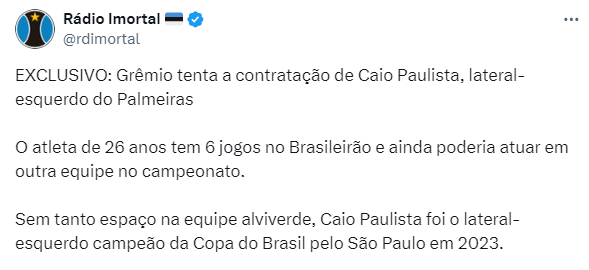 Reinaldo perde prestígio no Grêmio e direção cogita tentar lateral-esquerdo do Palmeiras