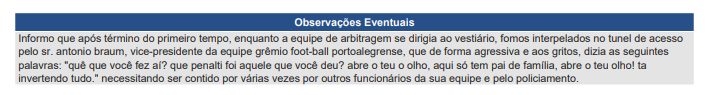 "Abre teu olho": súmula aponta ameaça de dirigente do Grêmio ao árbitro do jogo contra o Corinthians