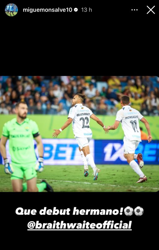 A mensagem de Monsalve para Braithwaite depois da estreia do atacante pelo Grêmio