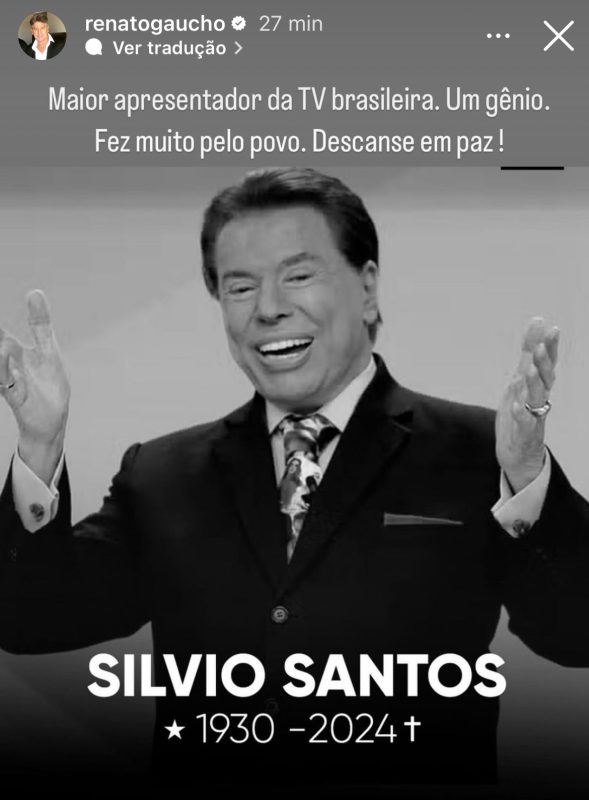 Renato deixa homenagem após morte do apresentador Silvio Santos: "Um gênio"