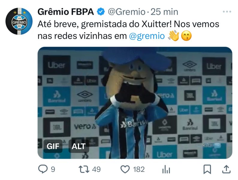 "Até breve": como o Grêmio se despediu da sua torcida no "X", antigo Twitter