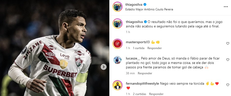 Thiago Silva manda recado após derrota para o Grêmio na Libertadores: "Não acabou"