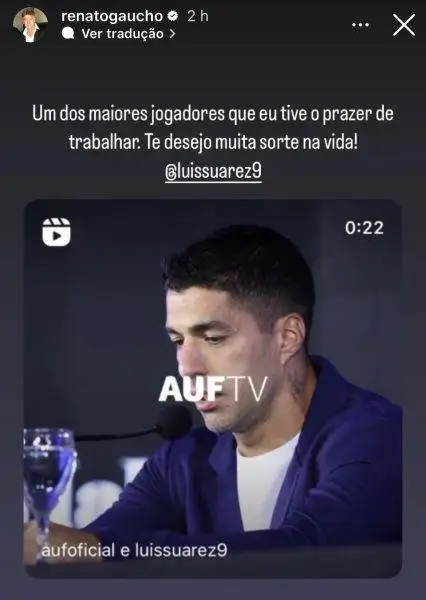 Elogiado por Renato, Suárez faz novo post na web antes de dia marcante na carreira