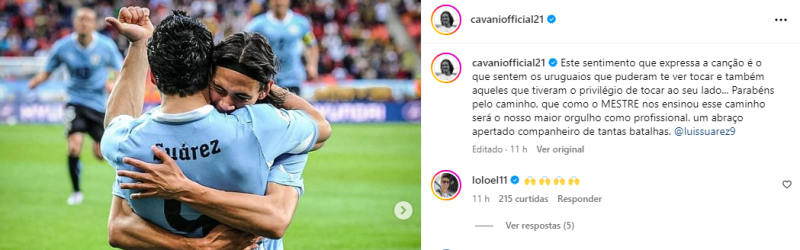 Cavani emociona em post na web em homenagem para Suárez: "Tantas batalhas"