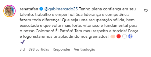 O emotivo recado de Renata Fan para o zagueiro Gabriel Mercado nas redes sociais