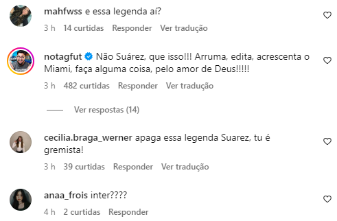 Publicação de Suárez na web "intriga" torcedores do Grêmio: "Que legenda é essa?"