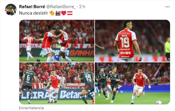 Na web, Borré ilustra sentimento do grupo do Inter após o empate com o Flamengo