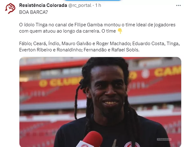 Seleção dos melhores da carreira de Tinga tem ele e mais cinco ex-jogadores do Inter