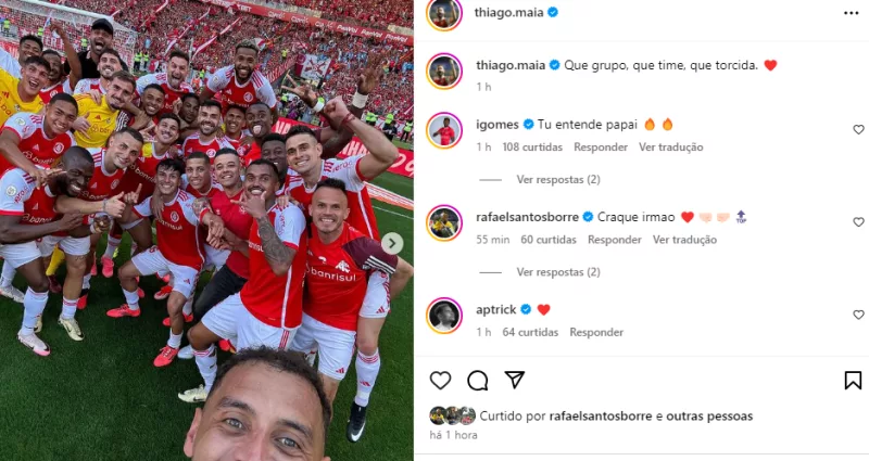 Suspenso, Thiago Maia participa de "selfie da vitória" e se manifesta após o Gre-Nal