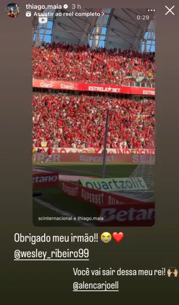 Wesley dedica 12° gol pelo Inter ao pai de Thiago Maia e recebe resposta do colega