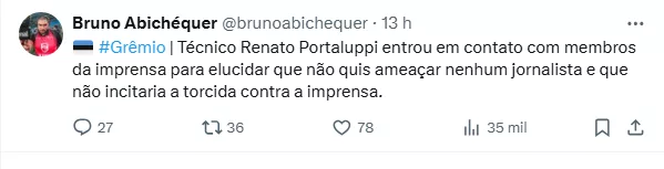 Renato tomou atitude "em off" logo após a coletiva polêmica em Belo Horizonte