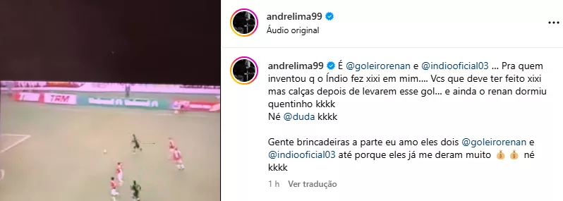 André Lima responde dois ex-jogadores do Inter após história curiosa viralizar na web