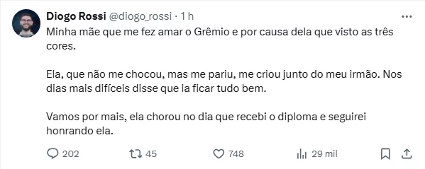 Filho de chocadeira? Diogo Rossi responde presidente do Grêmio e cita amor da mãe