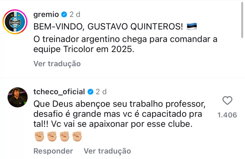 O ex-capitão do Grêmio que já escreveu mensagem para Gustavo Quinteros: "Você vai se apaixonar"