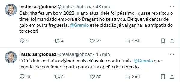 Jornalista identificado com o Grêmio se irrita com Caixinha: "Que cante de galo em outra freguesia"