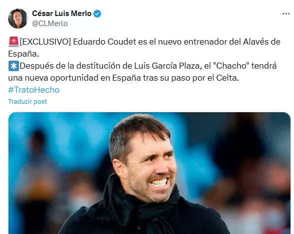 O novo clube de Eduardo Coudet meses depois da demissão do comando do Inter