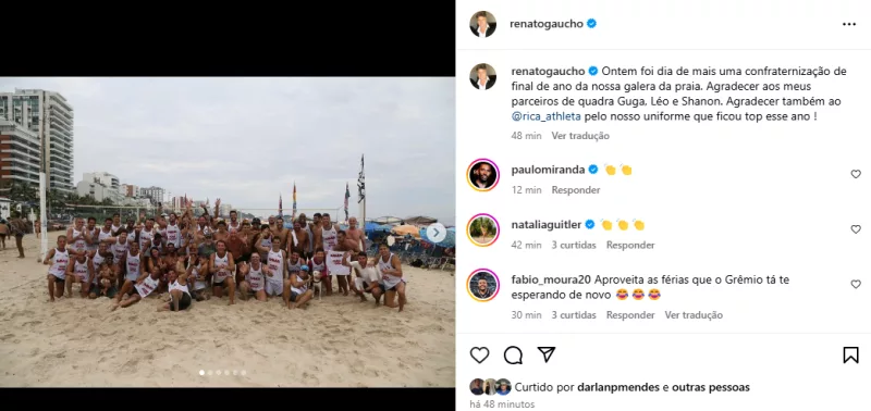 Sem clube, Renato realiza campeonato de futevôlei com amigos: "Dia de confraternização"