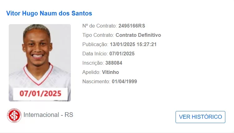 Contratado por empréstimo de seis meses, Vitinho já fez gol no Inter defendendo o Bragantino